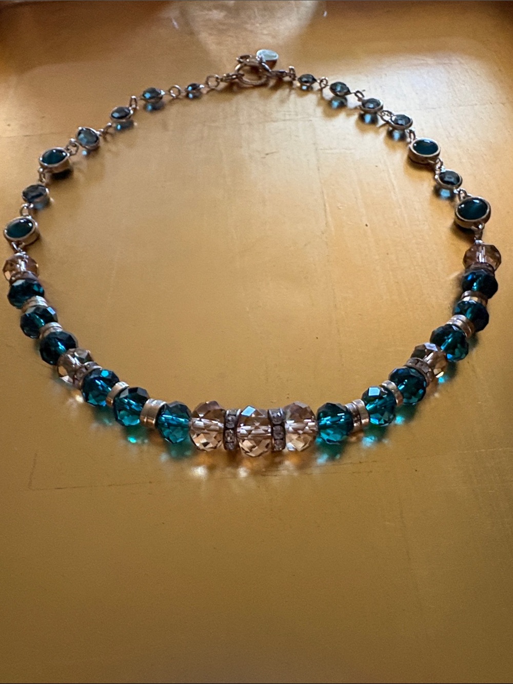 White House Black Market Teal and Champagne Crystal Necklace